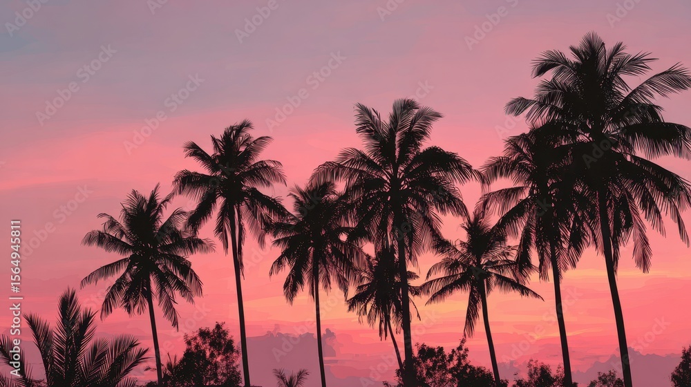 Coconut Pastel. Beautiful Silhouettes of Palm Trees at Stunning Sunset Coconut Pastel. Beautiful Silhouettes of Palm Trees at Stunning Sunset