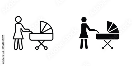 Woman with Baby Stroller icon design collection. Vector sign and symbol for UI designs