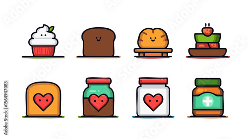 Cute cartoon food icons vector illustration design for bakery and sweet shop concept with love theme