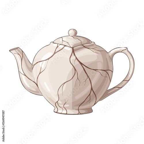  Porcelain Teapot Shaped Like Human Heart with Veins, Flat Uncanny Vector