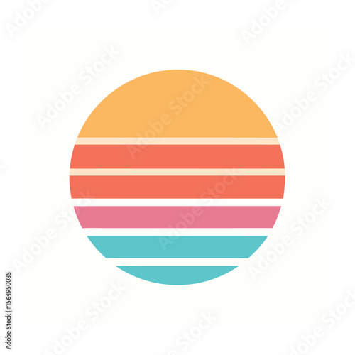 Pastel Retro Sunset Icon with Broad Faded Color Layers