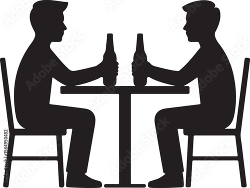 Friends Sitting with Beer Bottles at Table vector illustration