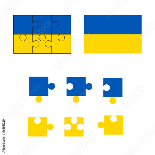 Ukraine flag  jigsaw puzzle background, 2x3 puzzle template, isolated on white, vector illustration.