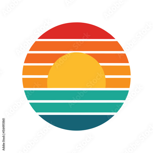Retro Color Sun with Horizontal Lines Forming Circle