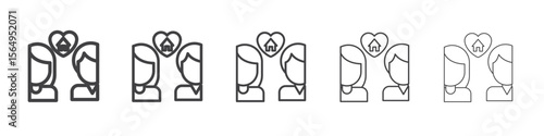 Couple dreaming home icon Line graphics illustration symbol