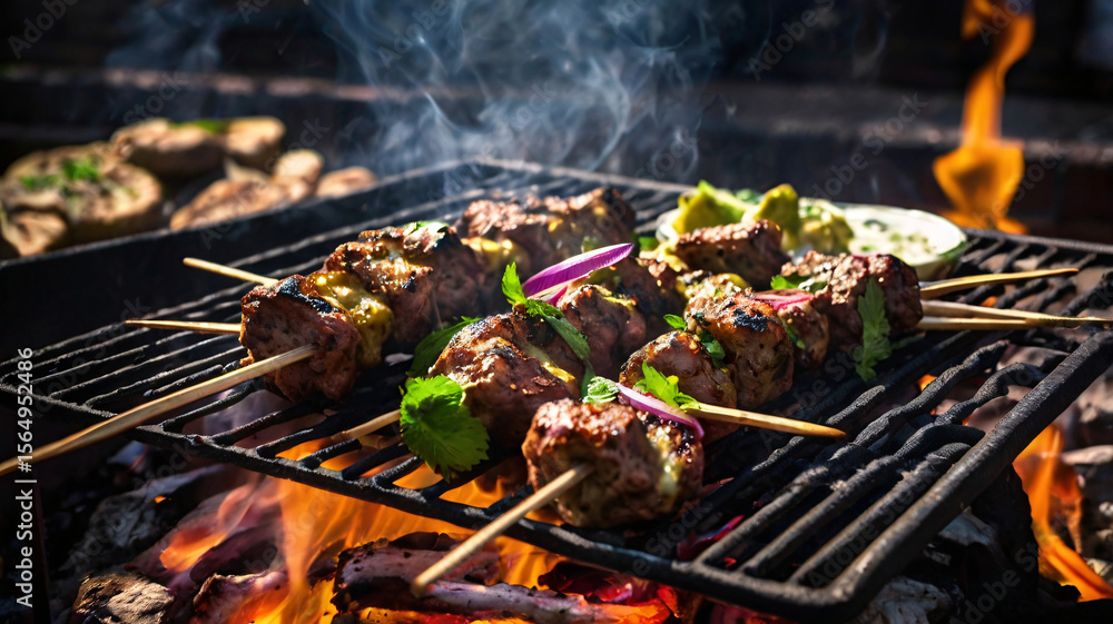 Boti Kabab Skewers Grilled Over Open Flames Boti Kabab Skewers Grilled Over Open Flames