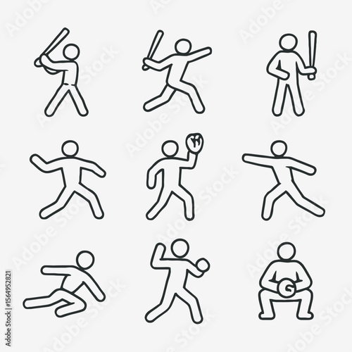 Baseball Player Action Icons Set