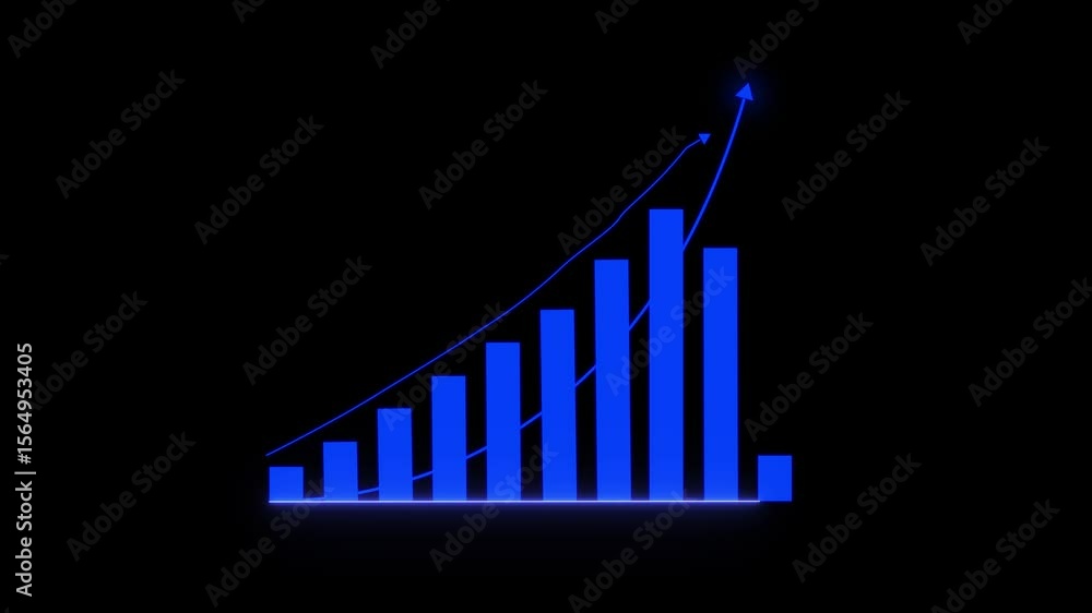 Abstract glowing business graph growth arrow up arrow. business graph icon animation background. Growing market trend concept. on a black background Abstract glowing business graph growth arrow up arrow. business graph icon animation background. Growing market trend concept. on a black background