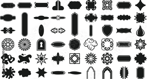 frame Vector set, black silhouette of frames in various shapes. Ideal for elegant, vintage-style design, invitations, labels. 