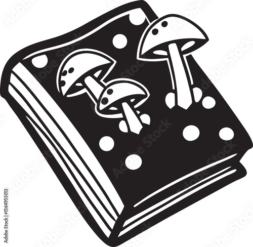 Ancient tome adorned with mushrooms book spellbook