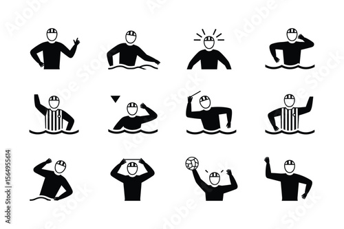 Water polo player actions and referee signals vector