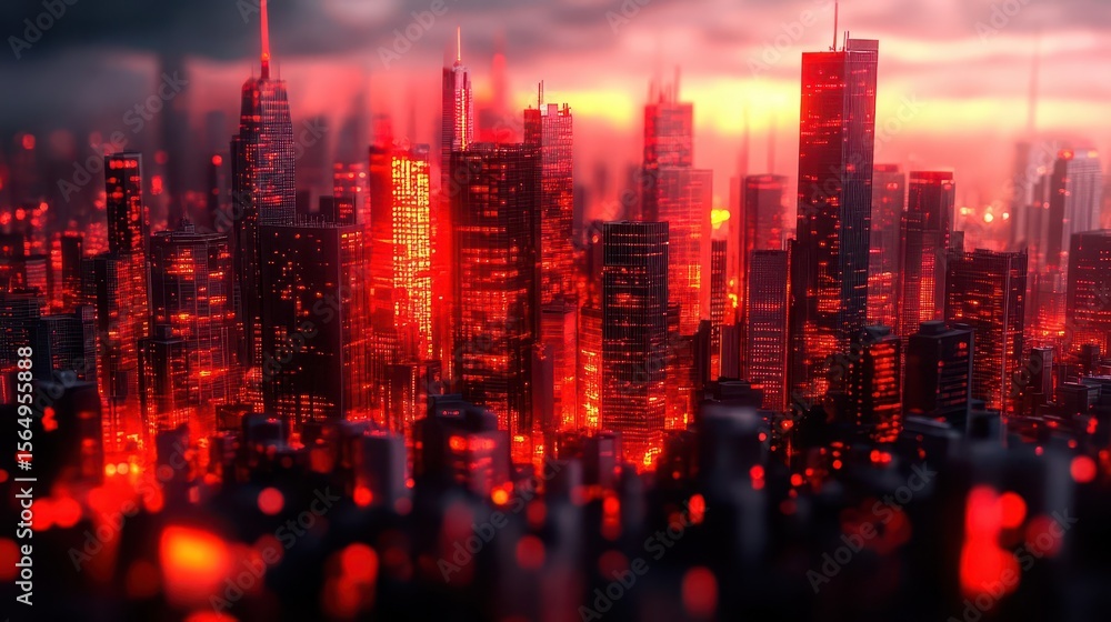Fototapeta premium Red Cityscape at Dusk