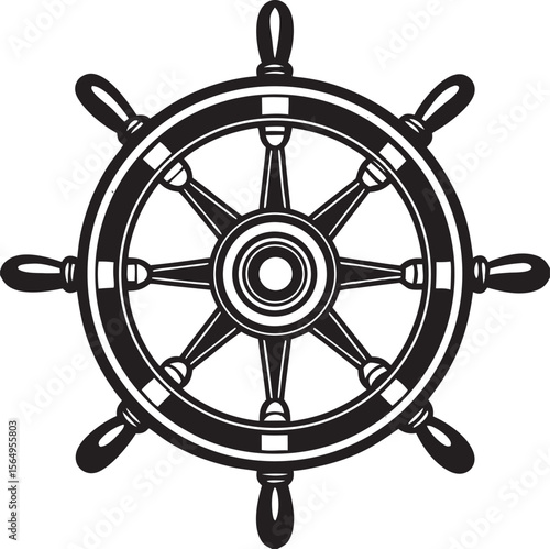 Black ship helm with eight spokes steering wheel nautical