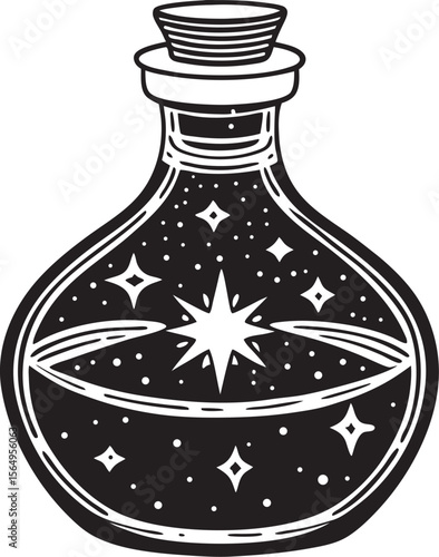 Celestial potion bottle with sparkling stars magic