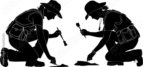 Archaeologist Silhouettes - Scientific Digging and Discovery Scene