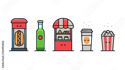 Wallpaper Mural Flat vector illustration of food and drink icons hotdog soda stand coffee popcorn for design and web Torontodigital.ca