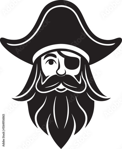 Pirate face with eyepatch and beard icon black