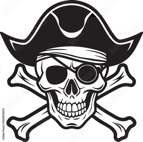 Pirate skull crossbones eyepatch hat vector