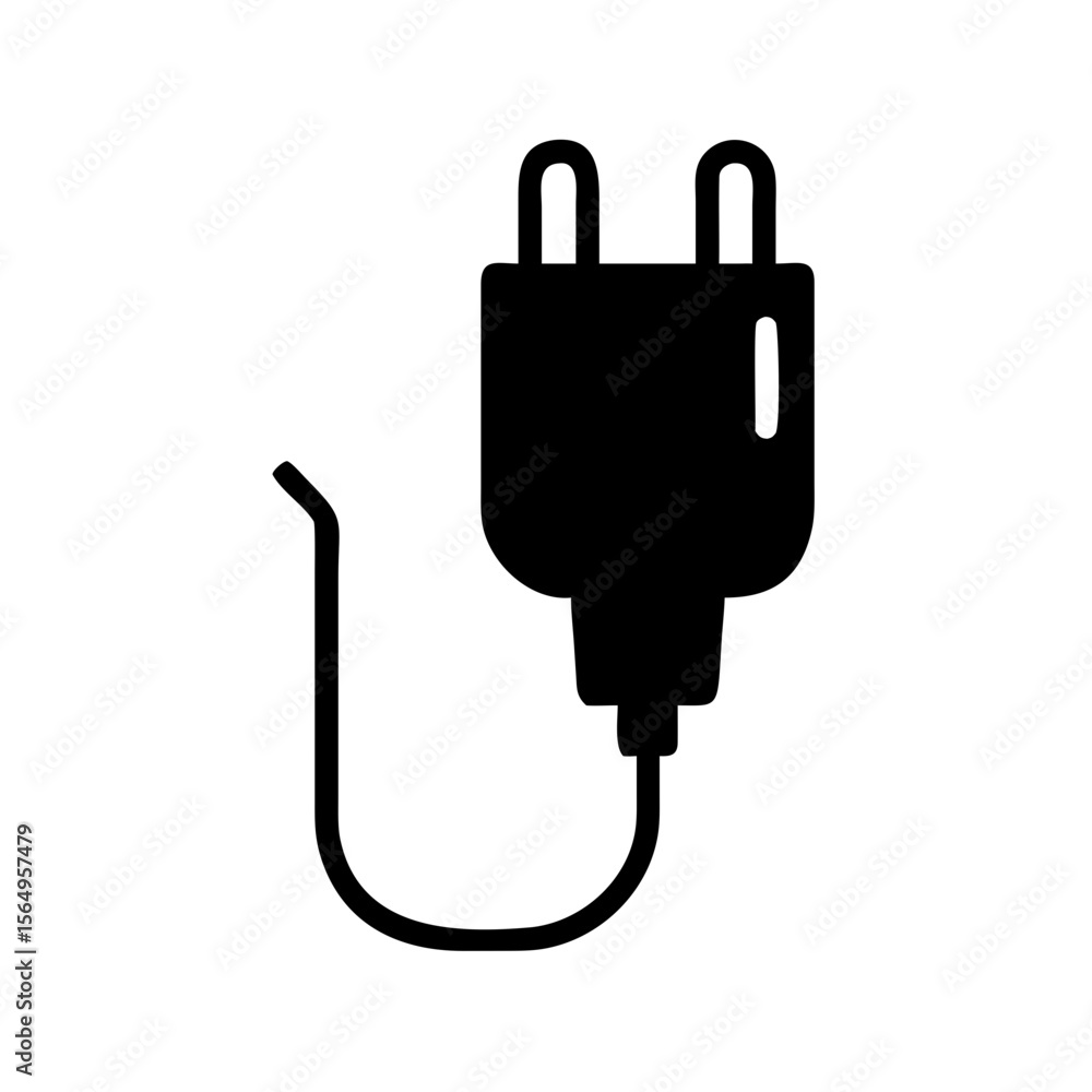 Electric plug icon isolated on white background, black silhouette of power adapter with cord, simple flat design, vector illustration
Electric plug icon isolated on white background, black silhouette of power adapter with cord, simple flat design, vector illustration