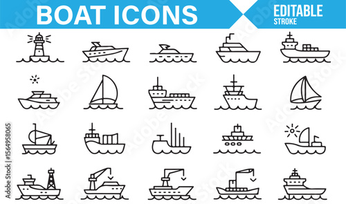 Various Boat and Nautical Icons for Use in Transportation or Maritime Projects