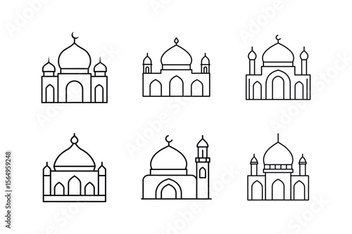 mosque draft line art vector illustration