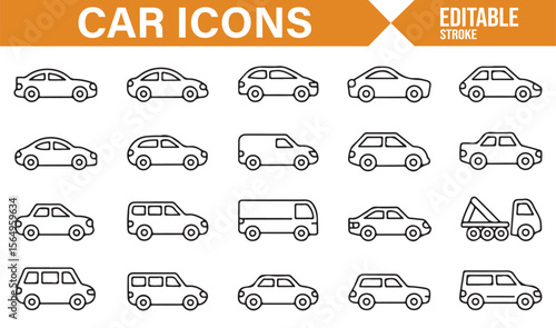 Various Car and Vehicle Icons Including Pickup, SUV, and Commercial Truck
