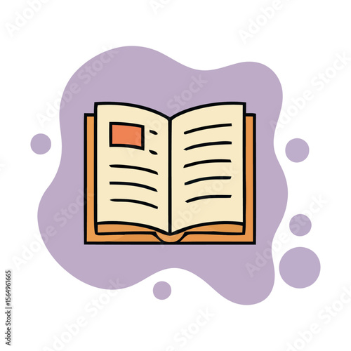 Open book with text, illustrated pages, and a simple, colorful design.