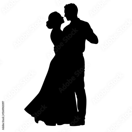 Silhouetted couple dancing passionately in elegant attire  