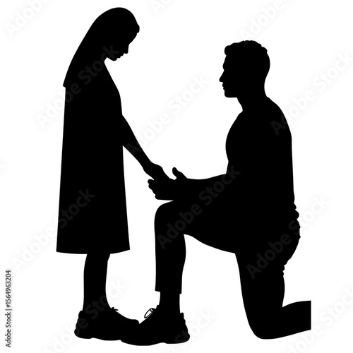 Silhouette of man proposing to woman, showing love and commitment  