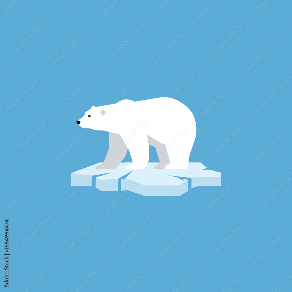 Fototapeta premium Polar bear standing on ice against blue background 