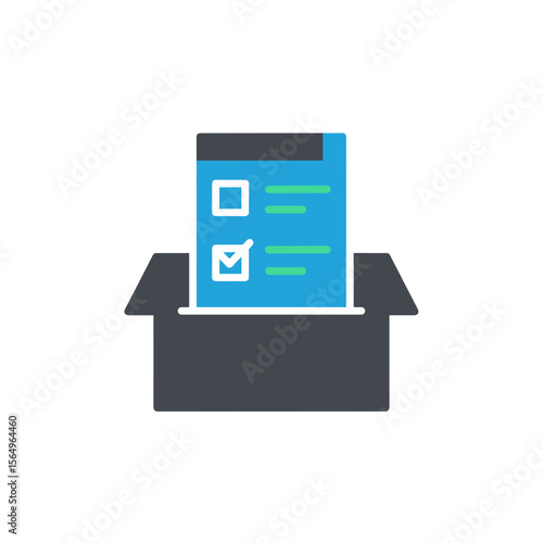 Checklist document inside an open box in a minimalist design  