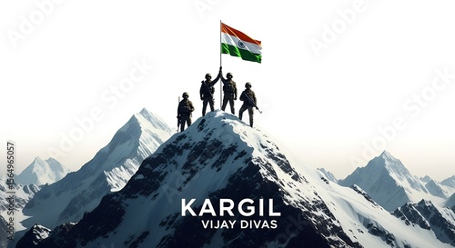 26th July – Kargil Vijay Diwas: Inspiring Cinematic Digital Art of Soldiers’ Silhouettes, Indian Flag Waving Proudly Over Snowy Peaks