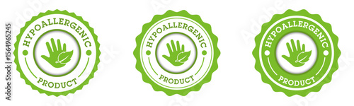 Hypoallergenic Product Badge Icons with Hand and Leaf Symbols in Green