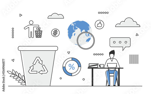 Global ecology and environmental protection. Recycling management process vector monocolor illustration