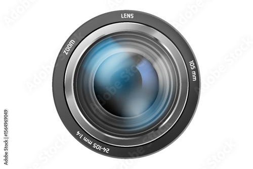 Front view of photo camera lens isolated on white background. Vector illustration