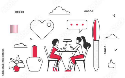 Female client at manicurist salon service. Beauty parlor with care cosmetic treatments vector monocolor illustration
