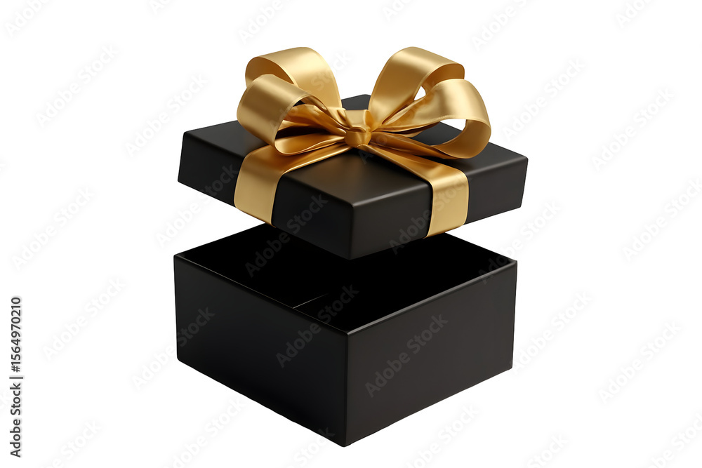Obraz premium Elegant open gift box with a golden ribbon bow offers a sense of anticipation and luxury.