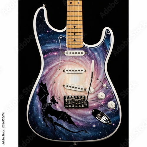 Guitar Skin Dragon Flying In The Swirling Galaxy Of Stars