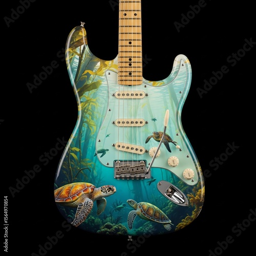 Guitar Skins - Turtles Swimming Under The Sea.