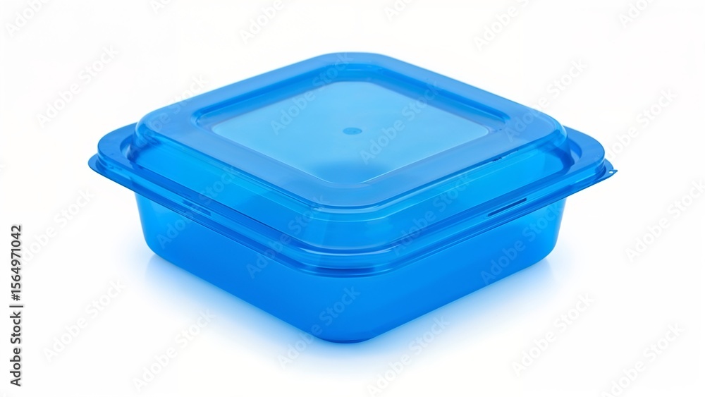 Square blue transparent food storage container on white Square blue transparent food storage container on white