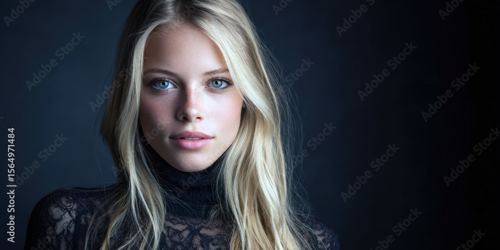 Naklejka premium Stunning blonde woman portrait. Elegant, stylish, and sophisticated. Ideal for fashion, beauty, and cosmetic advertising.