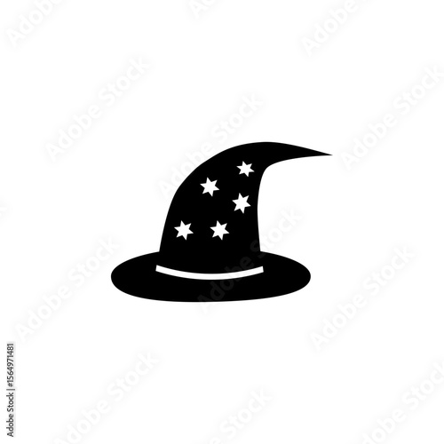 Halloween Witch Hat, Wizard Cone Cap Solid Flat Vector Icon Isolated on White Background.