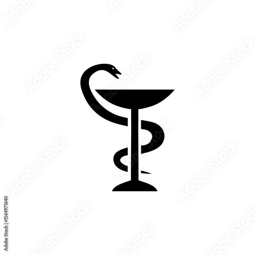 Medical Snake and Cup, Caduceus Pharma Solid Flat Vector Icon Isolated on White Background.