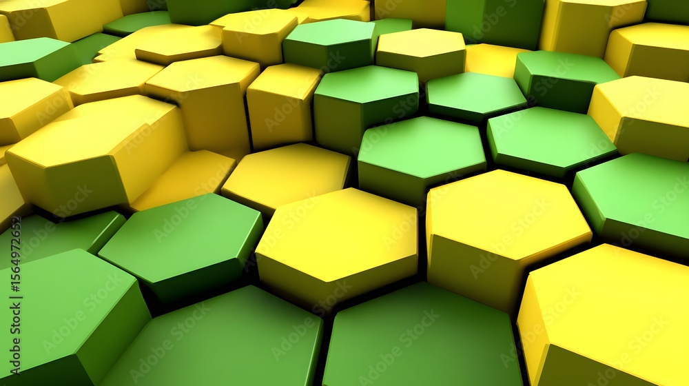 Abstract 3D Hexagon Pattern Green Yellow Background Abstract 3D Hexagon Pattern Green Yellow Background