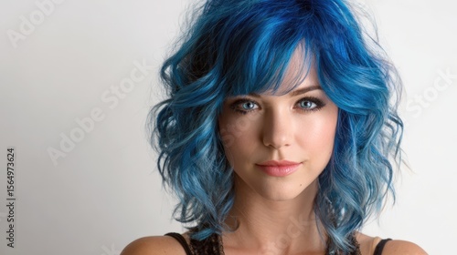 Stunning blue hair portrait.  Trendy hairstyle, fashion beauty. Ideal for beauty, hair, and fashion advertising.