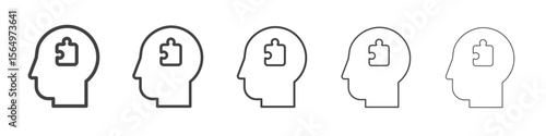 People head with puzzles icon Line graphics illustration symbol