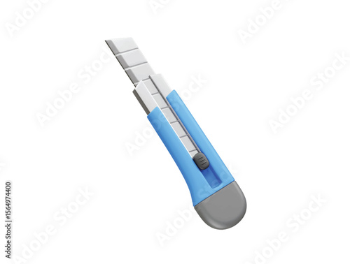 Blue utility knife with retractable blade icon 3d. Cutter knife icon 3d