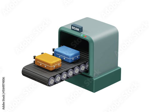 Airport Security Check with Baggage Scanner icon 3d. Conveyor belt icon 3d illustration