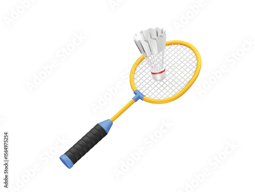 Badminton Racket and Shuttlecock icon 3d rendering illustration