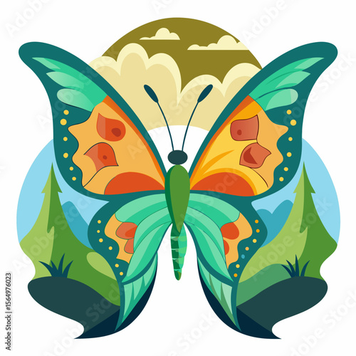 surreal butterfly landscape inside wings vector